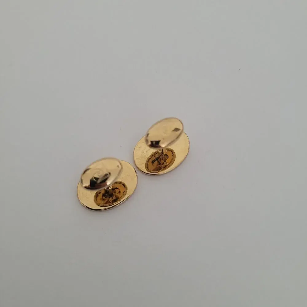 Pierre Cardin Cufflinks Gold Tone Logo Oval Geometric Logo Vintage Retro Box‎